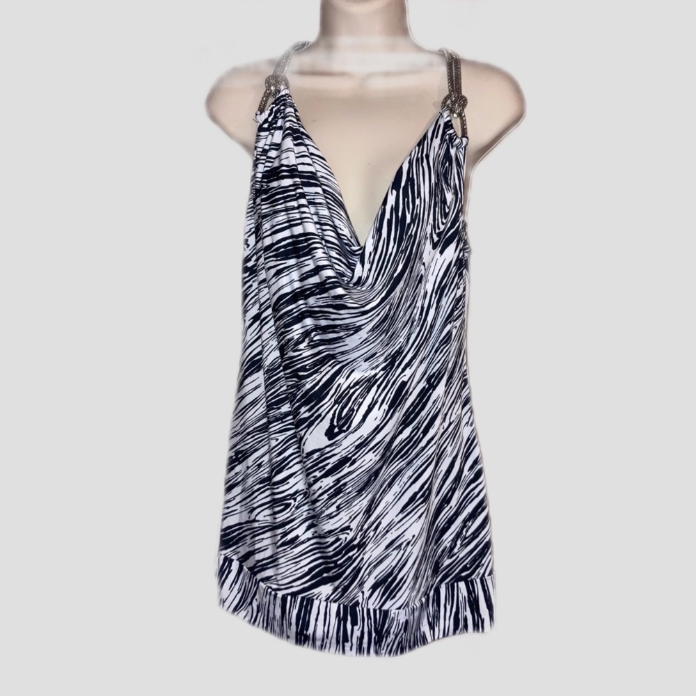 Metallic zebra print scoop neck tank top, large